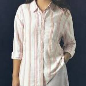 GAP WOMEN'S LINEN PINK WHITE MULTICOLOR BUTTON DOWN SIZE XL BRAND NEW WITH TAGS